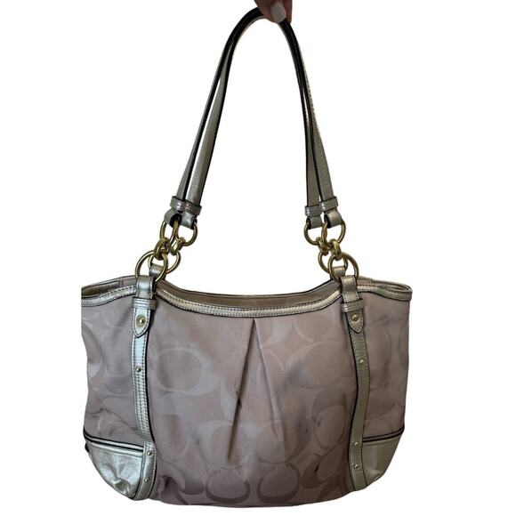 Coach Satchel Alexandra Chain Ombre Handbag Beige and Gold - Picture 7 of 12